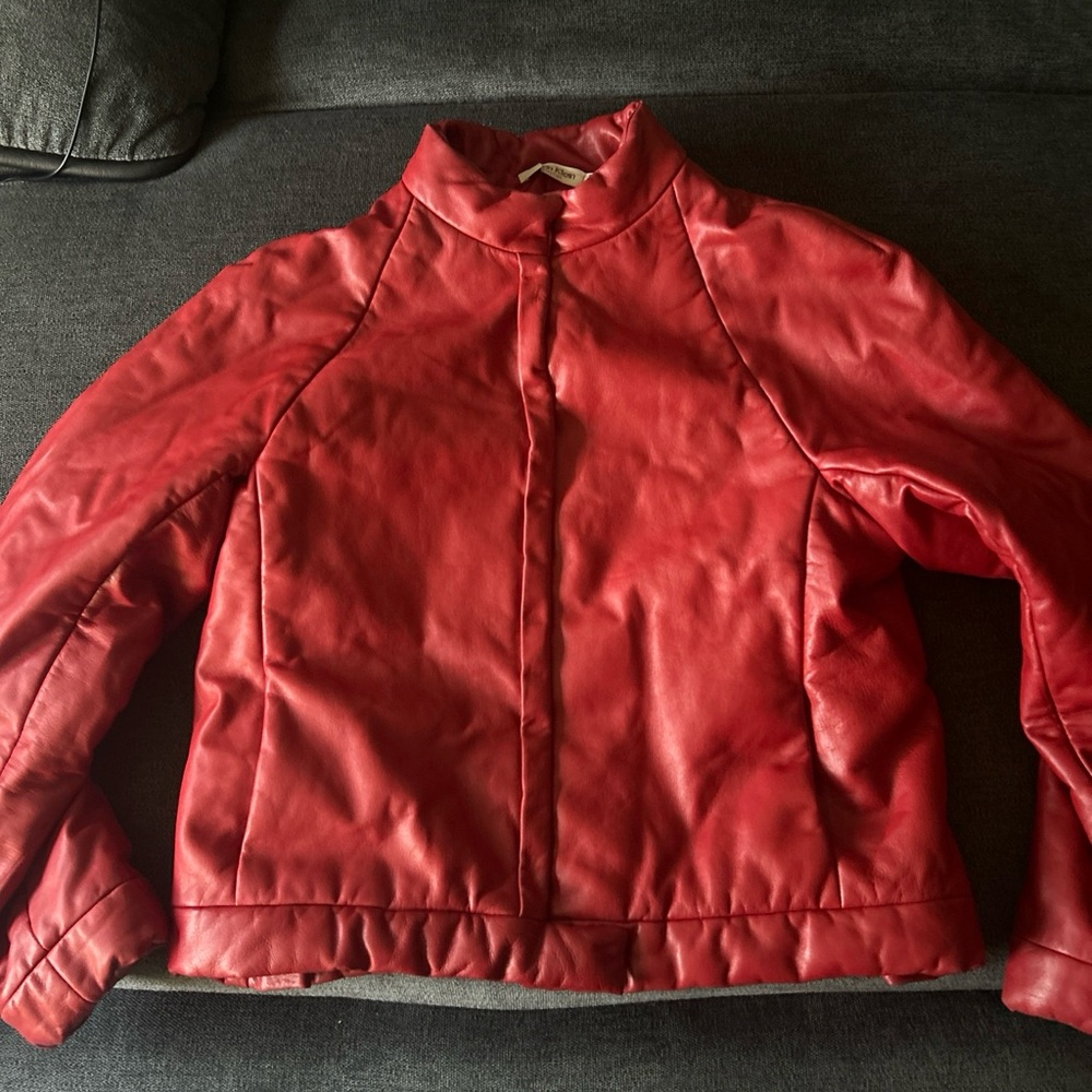 Calvin Klein Collection Sheep Skin Leather Jacket Red Made In Italy Women’s 10